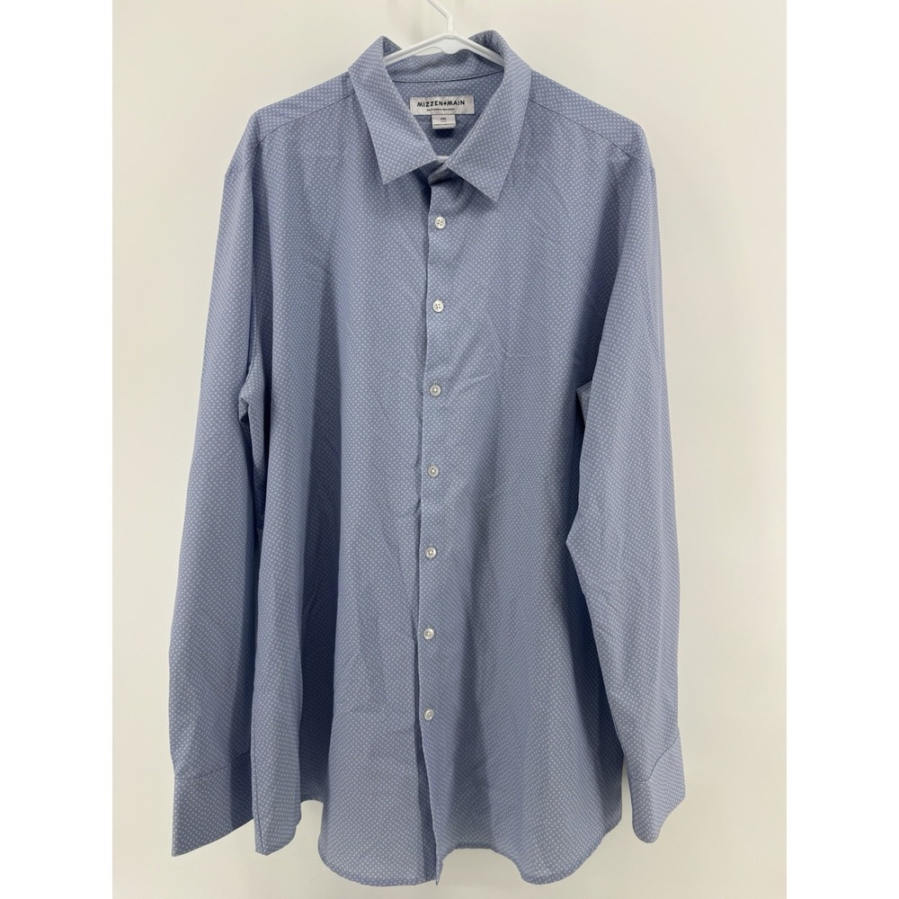 Mizzen + Main Men's XXL Blue Geo Trim Fit Button Front Long Sleeve Dress Shirt